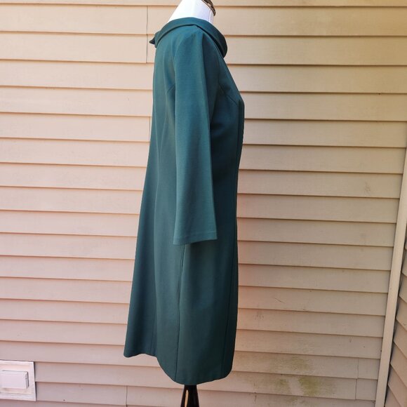 🔴SOLD🔴 Talbots Ponte Knit Green Sheath Dress 3/4 Sleeves Wide High Mockneck - Picture 10 of 12